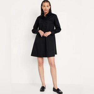 NWT! Old Navy Black Poplin Long Sleeve Mini Shirt Dress - Small 💜